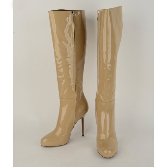 SERGIO ROSSI TALL BOOTS BEIGE LEATHER 'BARBIE' KNEE HIGH sz 39 / 9 - Picture 6 of 13